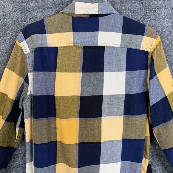 American Eagle Outfitters Button Up Shirt Men M Block Plaid Navy Gold Classic - Picture 8 of 15